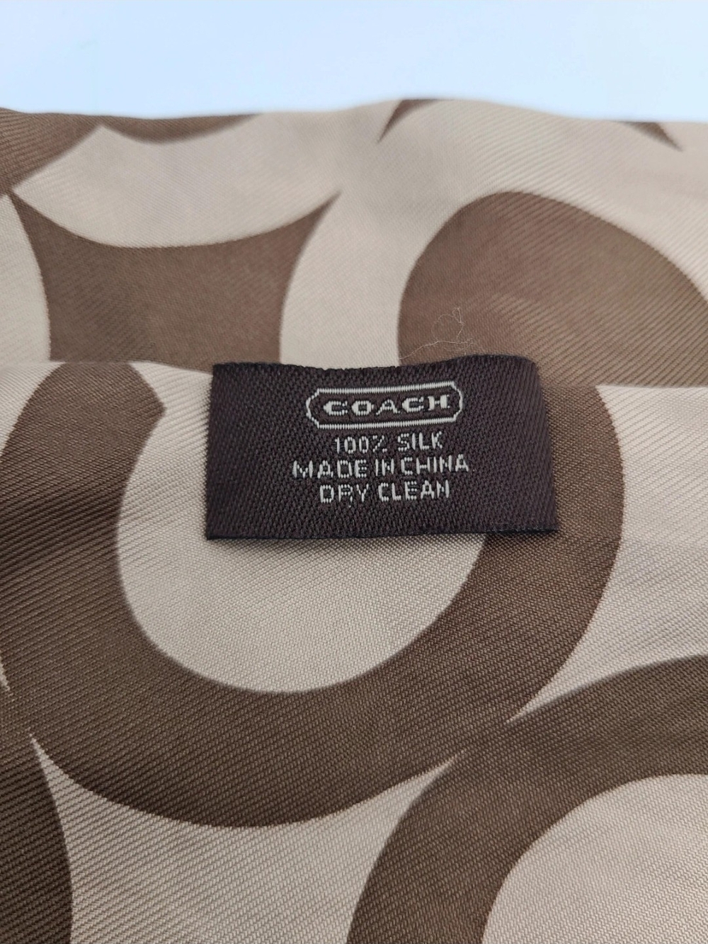COACH Brown & Tan Signature Sequinef Circle Print Silk Scarf Tie - Picture 5 of 7